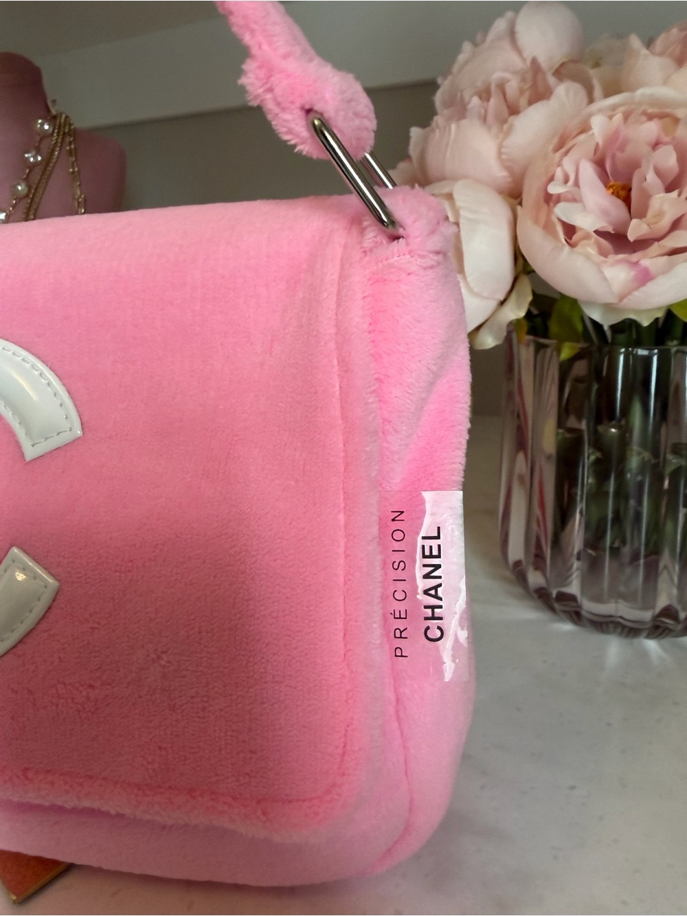 Made for Chanel Precision ~  Pink Plush Shoulder Bag with White CC Logo - Picture 7 of 16